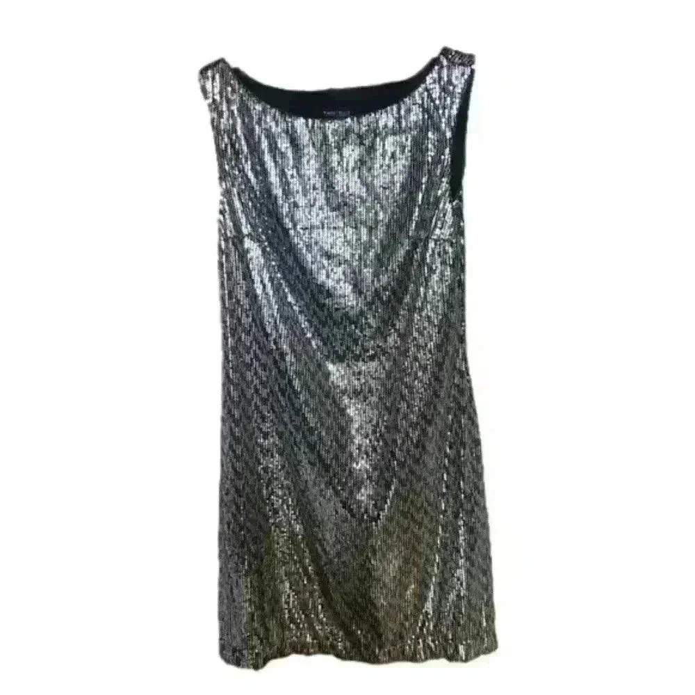 NWOT - WHBM Silver Sequin Cocktail Dress, XXS